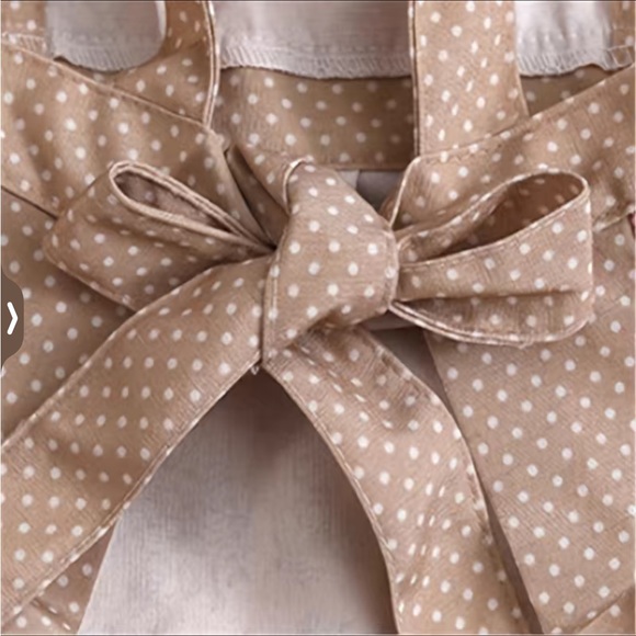 Apron Bib Sweet Vintage Retro Vibe  Pockets Waist Tie Floral Polka Dot Blue OS - Picture 4 of 10